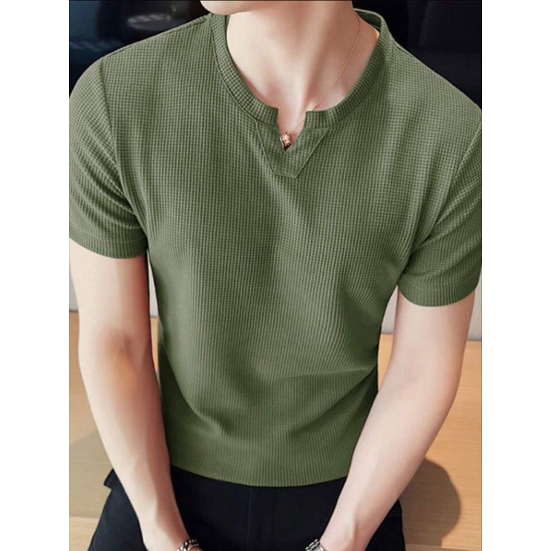 KAOS WAFER PRIA LENGAN PENDEK V NECK / KAOS POLOS WAFFLE PRIA PREMIUM