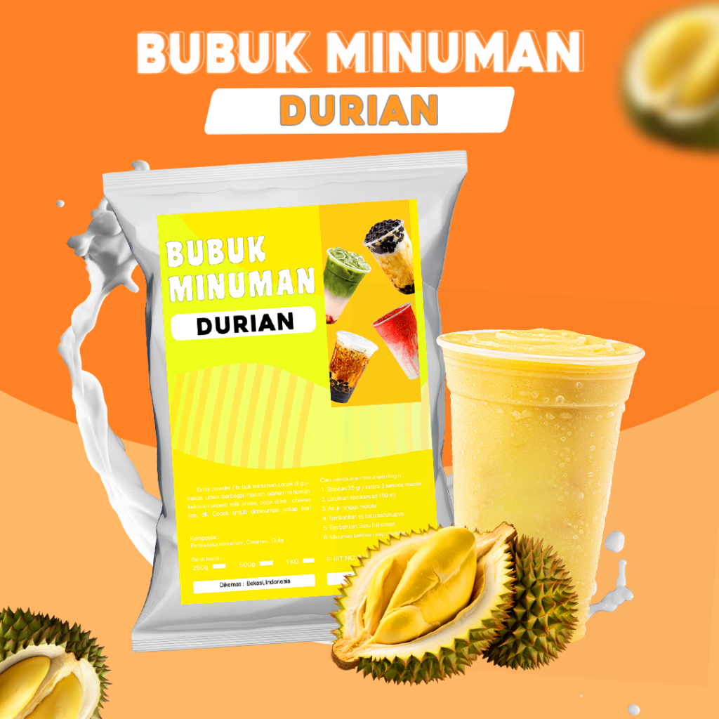 

BUBUK MINUMAN RASA DURIAN / SERBUK MINUMAN RASA DURIAN / BUBUK MINUMAN BOBA RASA DURIAN