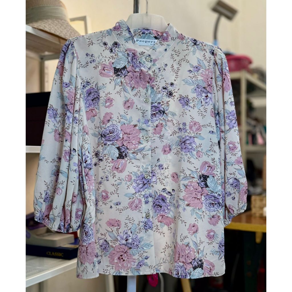 Atasan Motif Bunga Wanita Blouse Korean Style