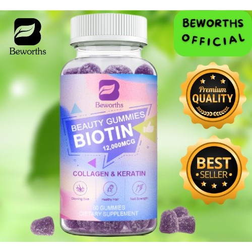 BEWORTHS Biotin Gummies Biotin Kolagen Keratin Klorofil Mendukung Pertumbuhan Rambut Kulit dan Kuku