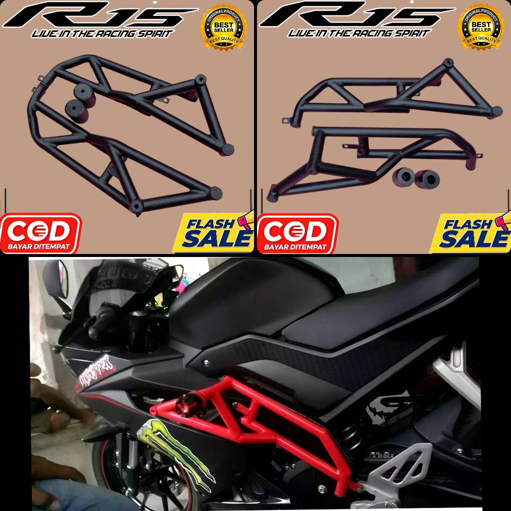Crashbar Yamaha R15 V3 V4 V2 Gratis Jalu Frame slider Full set Tubular R15  pelindung Body Mesin New