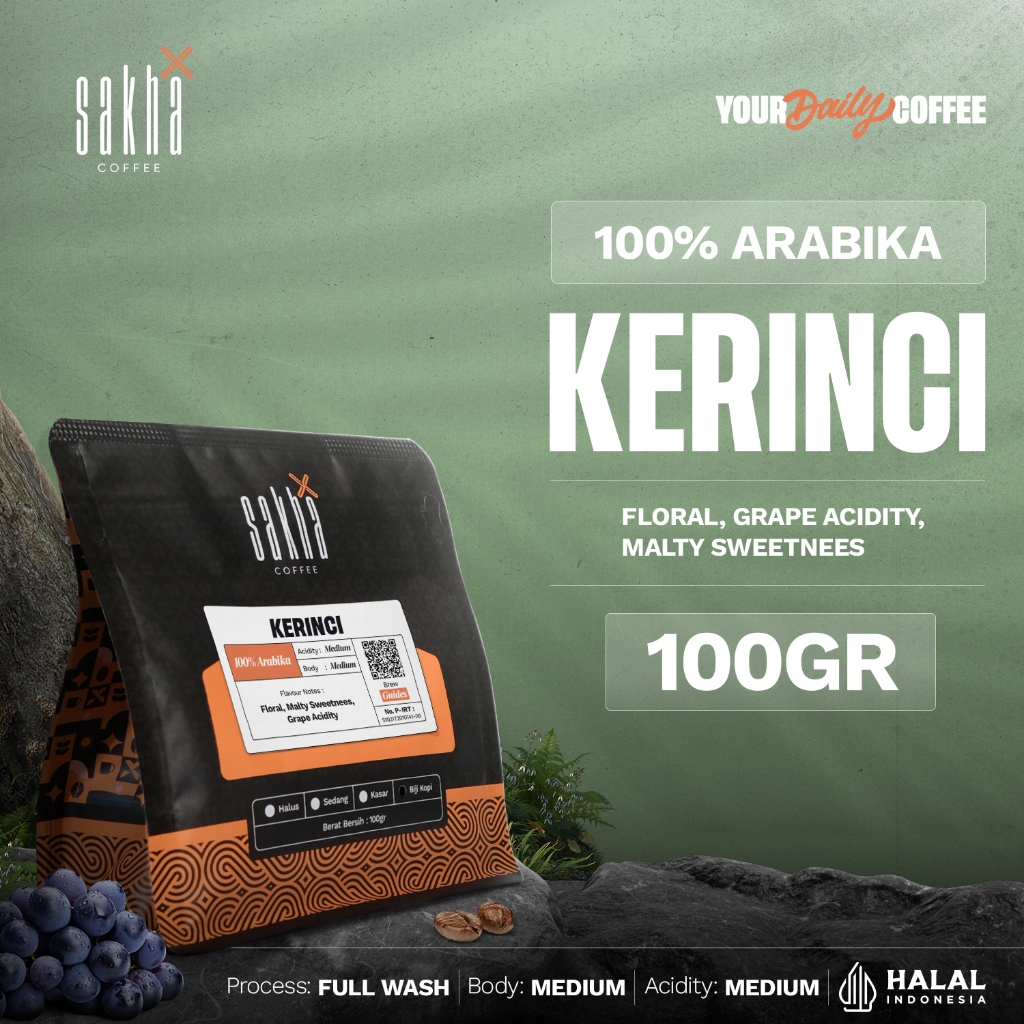 

Kopi Arabika Kerinci Sumatra Arabica Coffee Roast Bean 100gr Biji Bubuk Coffe Roastery