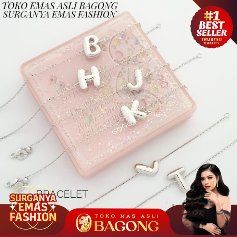 GELANG FASHION BRACELET JOLLY HURUF ALFABETH SERUT 17K/750 - ASLI BAGONG GOLD BAGONG EMAS