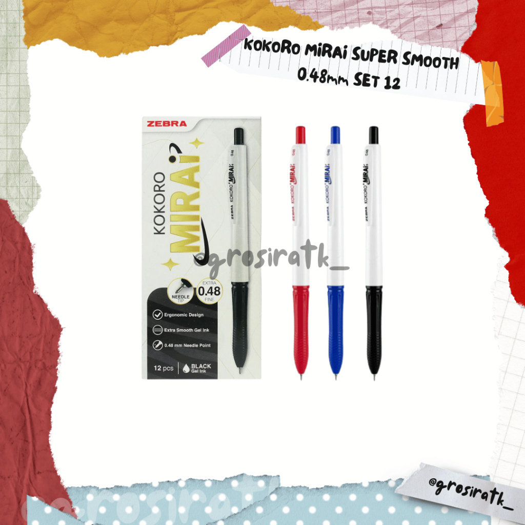 

Zebra Gel Pen Kokoro Mirai Retractable Pulpen Super Smooth 0.48mm / SET 12 / LUSIN