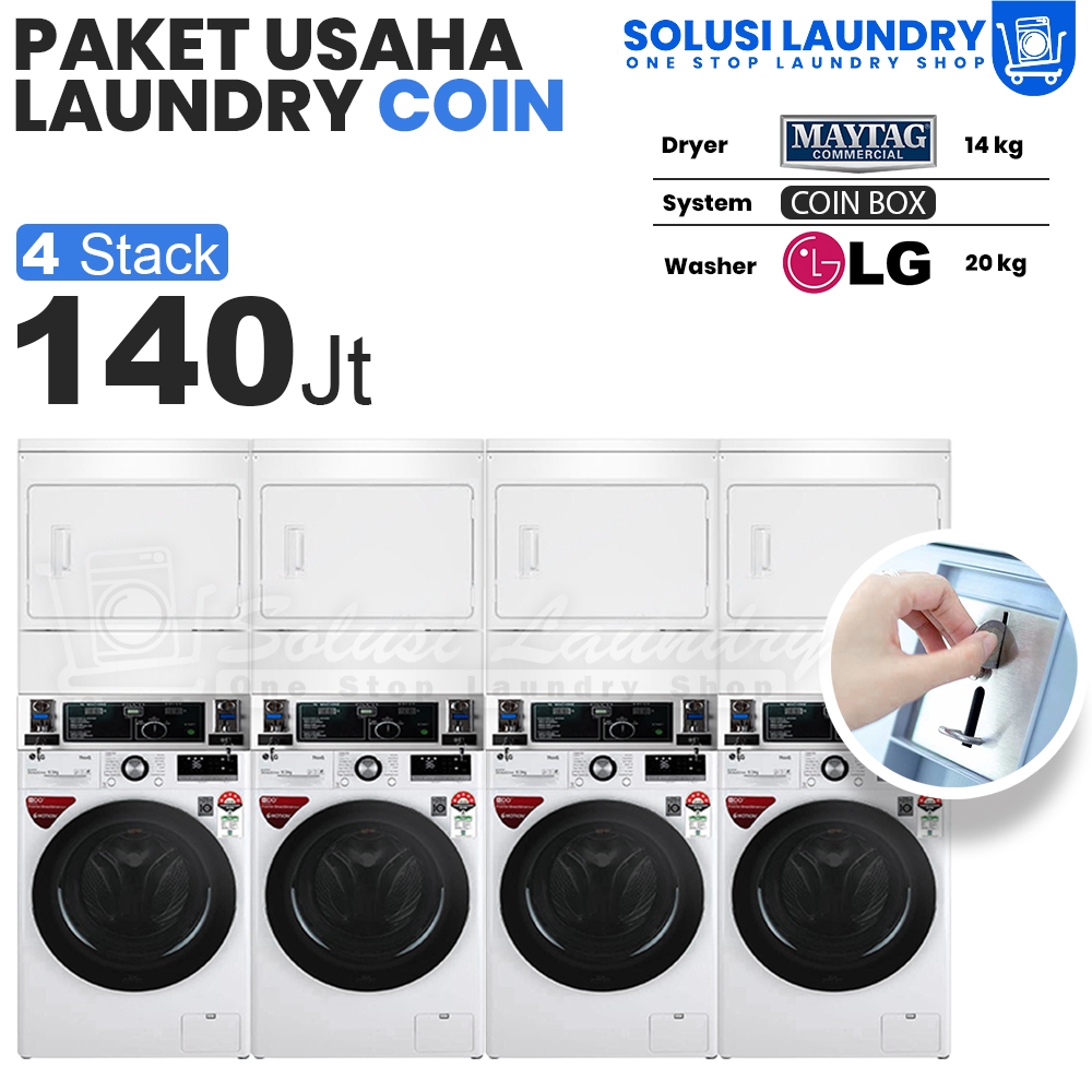 Paket Usaha Laundry Coin Mesin Cuci LG 20kg Dryer Maytag 14kg 4 Tumpuk  4 Stack 140 Juta