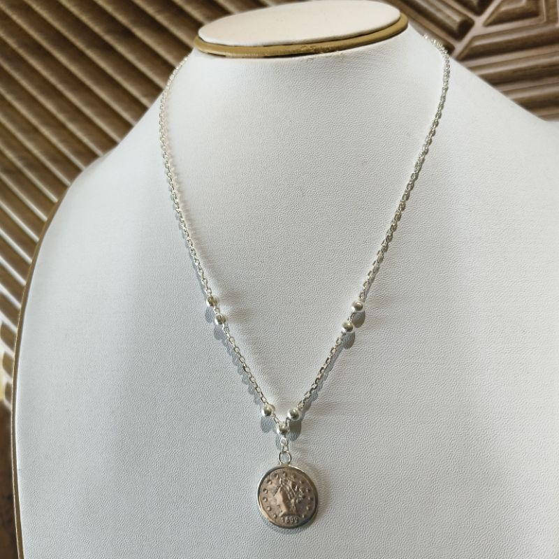 kalung nori bandul liontin koin lapis perak