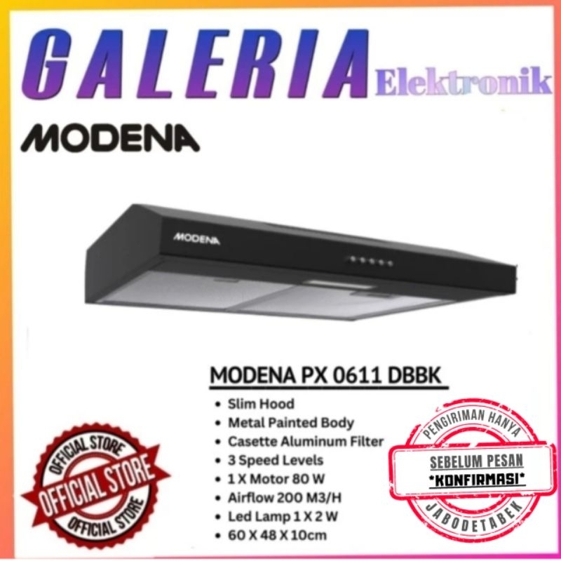 Modena Cooker Hood PX 0611 DBBK - Hisap Dapur Slim 60cm