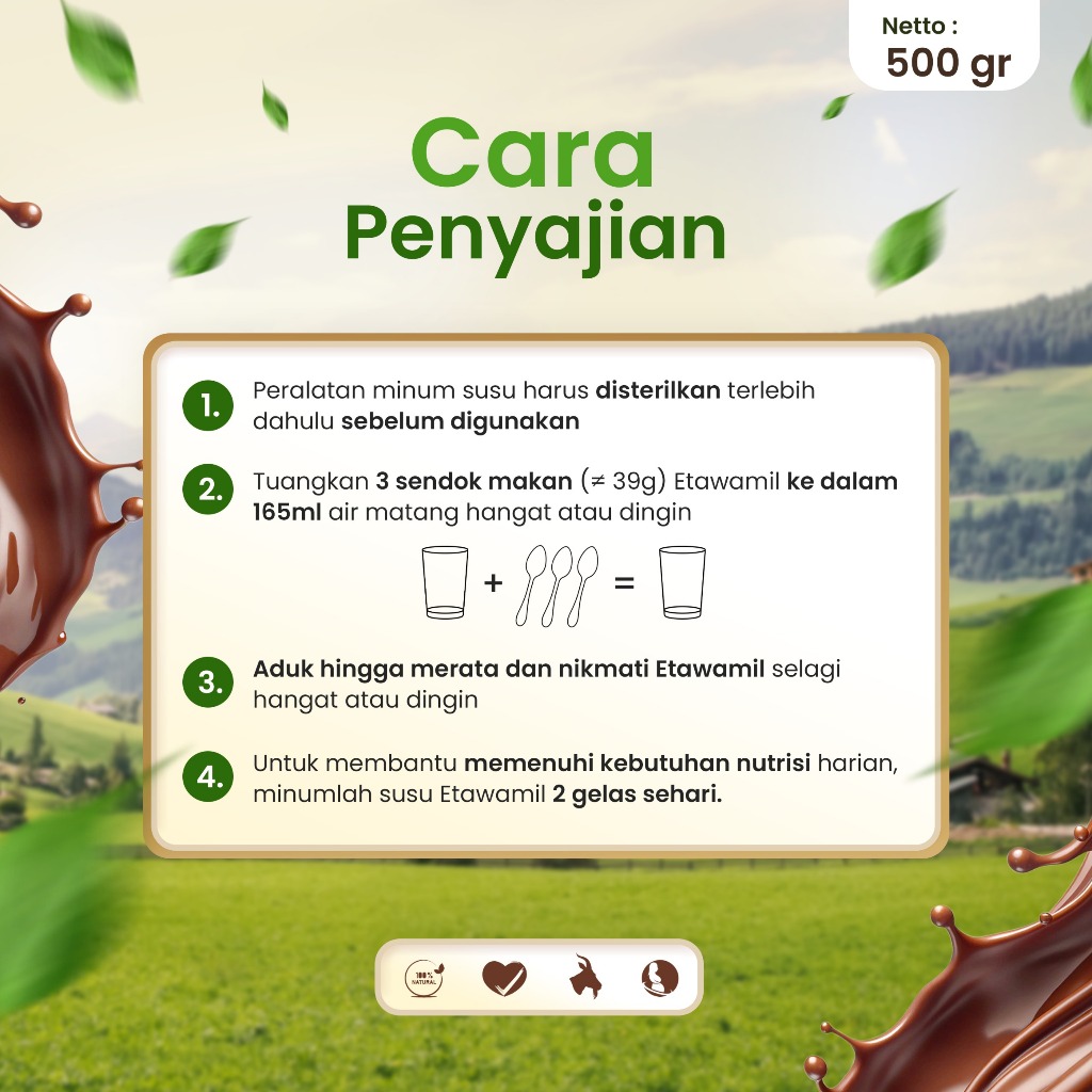 

Etawamil Susu Kambing Etawa Bubuk - Rasa Cokelat Enak Sehat Halal BPOM 500 gram