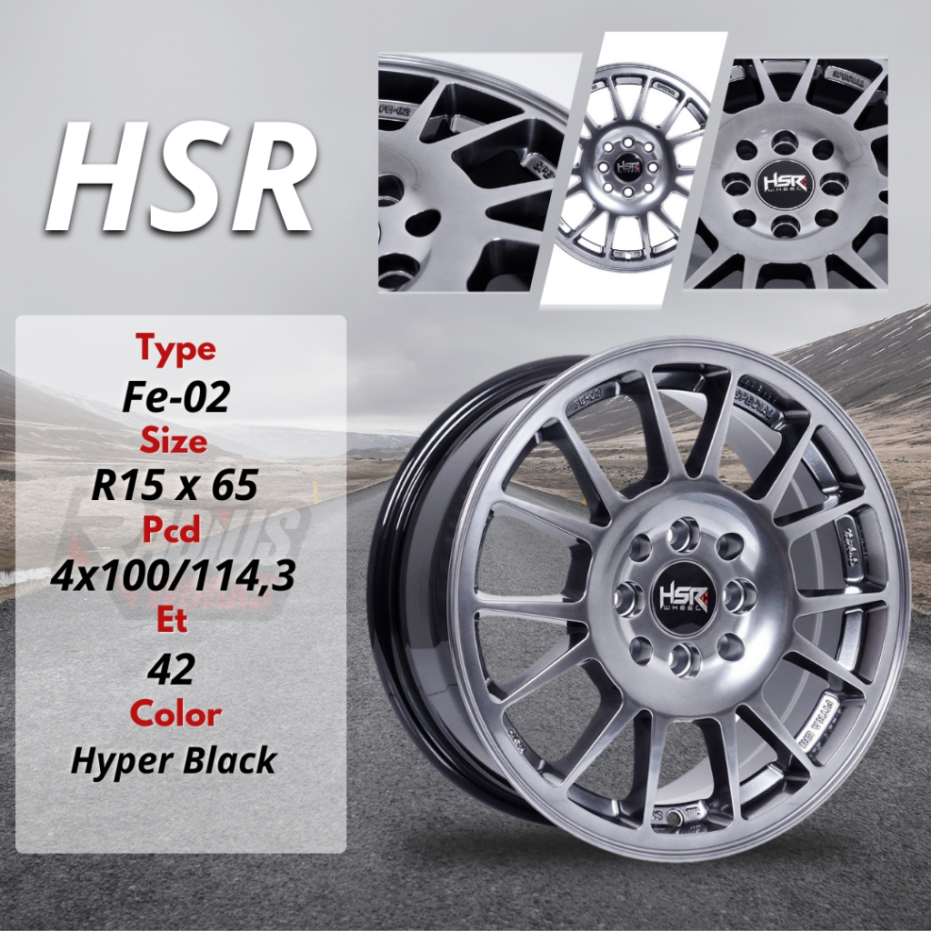Velg mobil rally look ring 15 lubang 4 hsr fe 02  hyper black