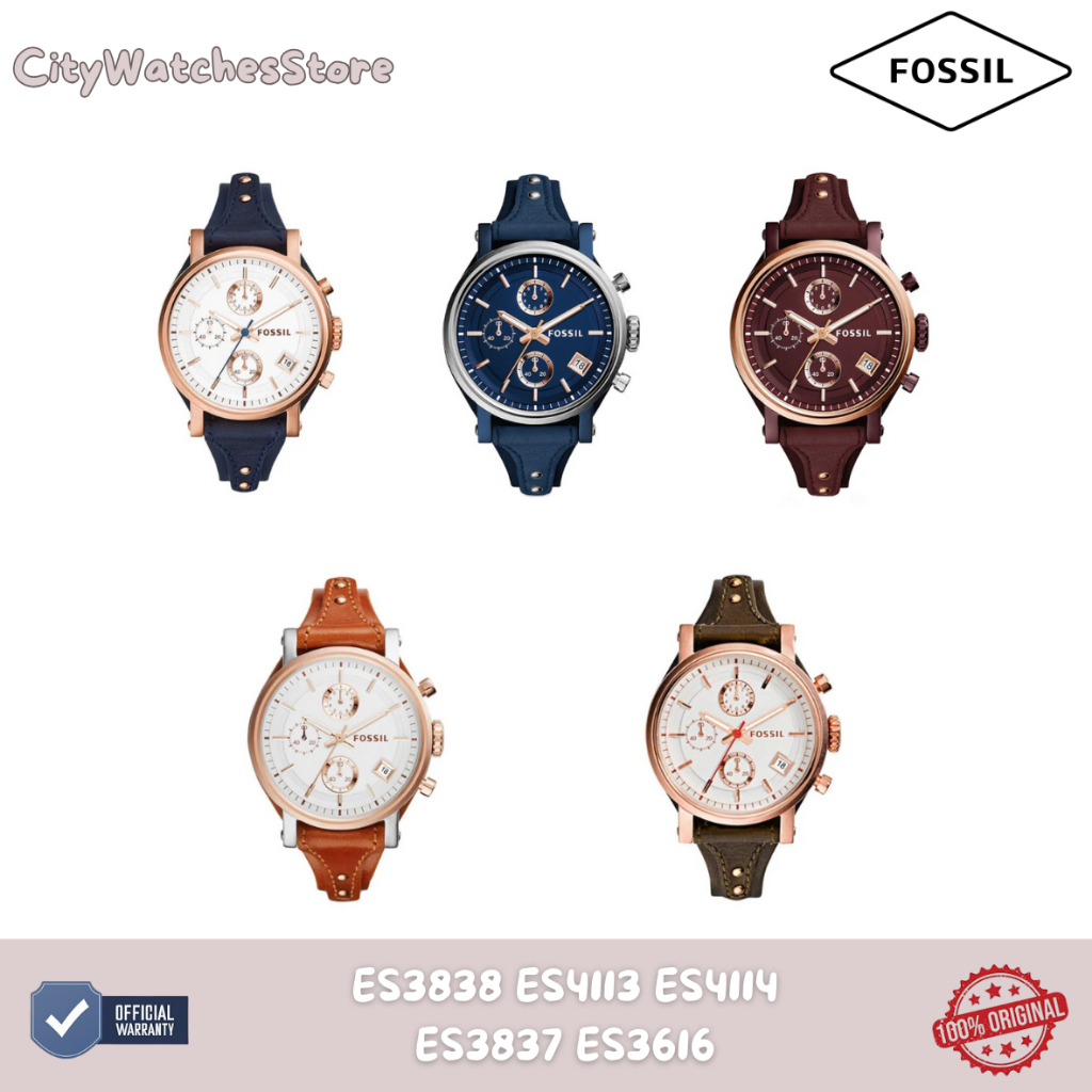 Jam Tangan Wanita Fossil Chronograph ES3838 ES4113 ES4114 ES3837 ES3616 Boyfriend Silver Dial Blue L
