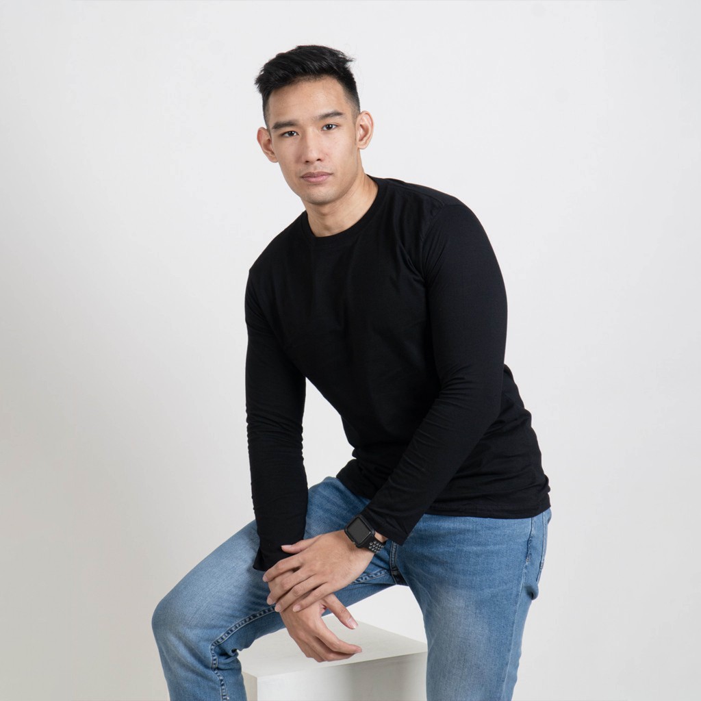 {GROSIR POLOS} KAOS SEMI KATUN SOFT 24s - LENGAN PANJANG - HITAM PUTIH - UNISEX