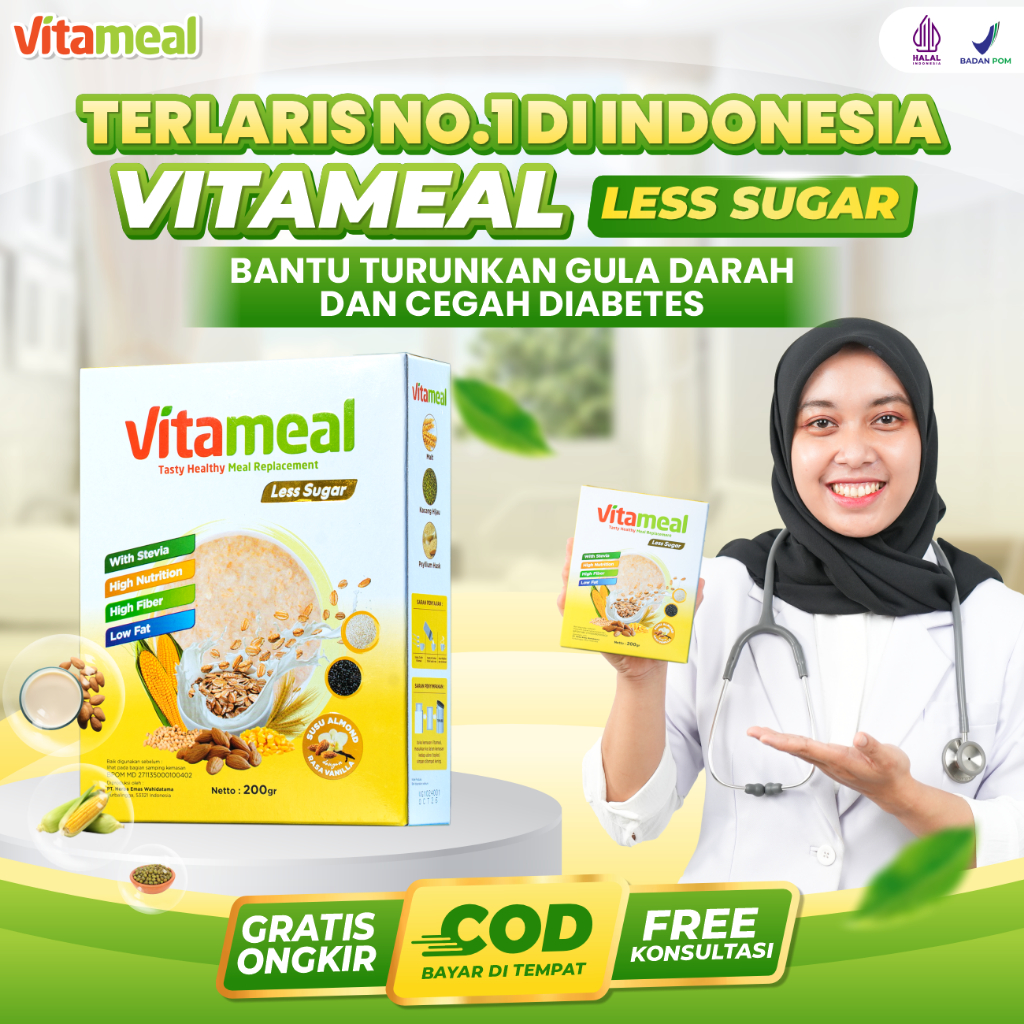 

Vitameal Less Sugar -Sereal Food Alami Membantu Mengatasi Masalah Diabetes dan Turunkan Gula Darah Secara Alami Rendah Gula Kaya Nutrisi Tinggi Serat Rendah Kalori Tanpa Efek Samping BPOM Vitameal Vetameel Vitameal Official