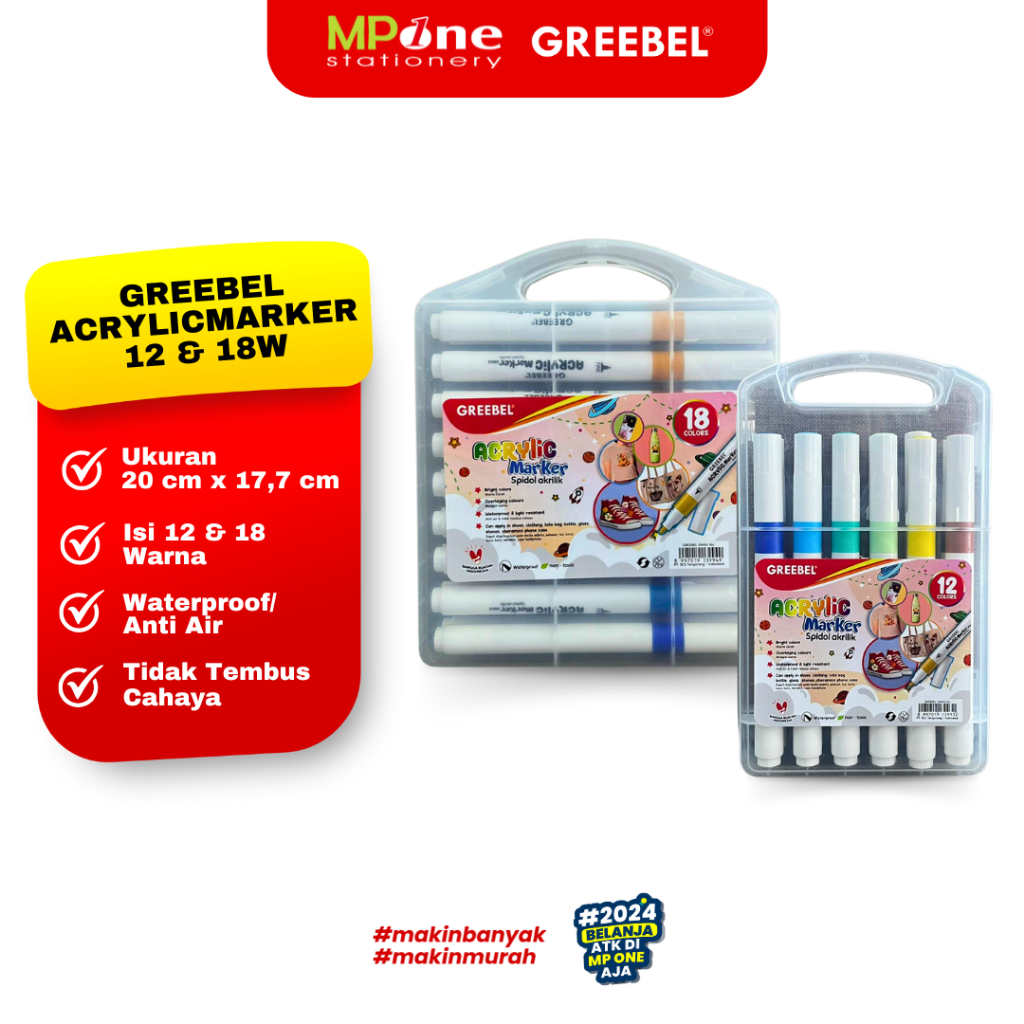 

Greebel Acrylic Marker Isi 12 Warna & 18 Warna / Spidol Acrylic Marker Sketsa Marker Set Spidol Warna Warni 12 18 Warna Greebel