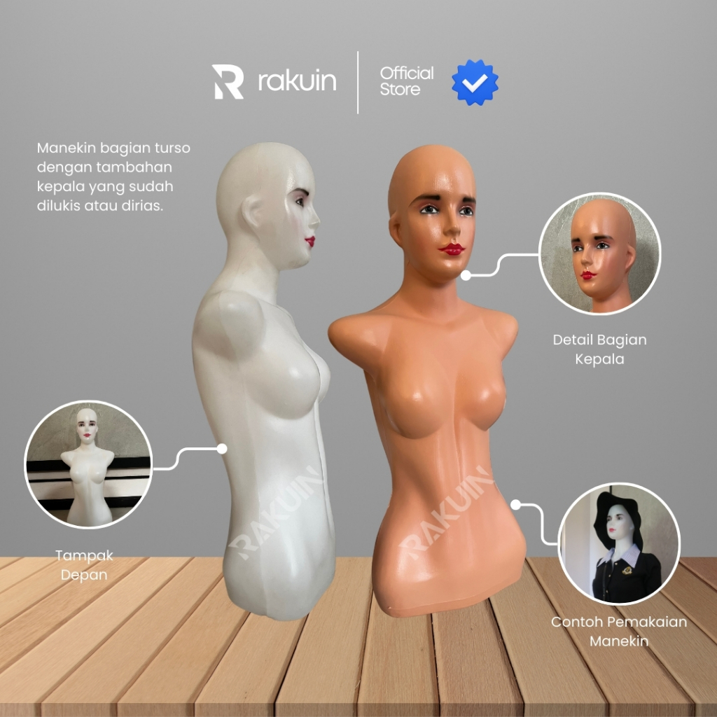 MANEKIN BODY & KEPALA PEREMPUAN DENGAN RIAS / TORSO PEREMPUAN DENGAN KEPALA RIAS RAKUIN