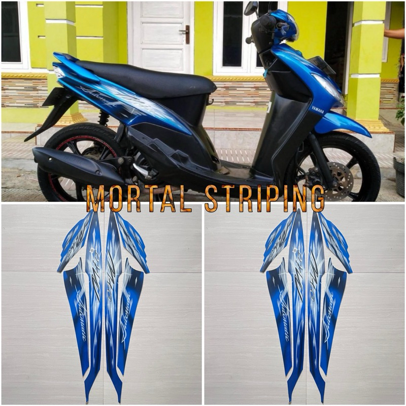 STIKER STRIPING LES LIS BODI MOTOR YAMAHA MIO SMILE TAHUN 2009 WARNA BIRU