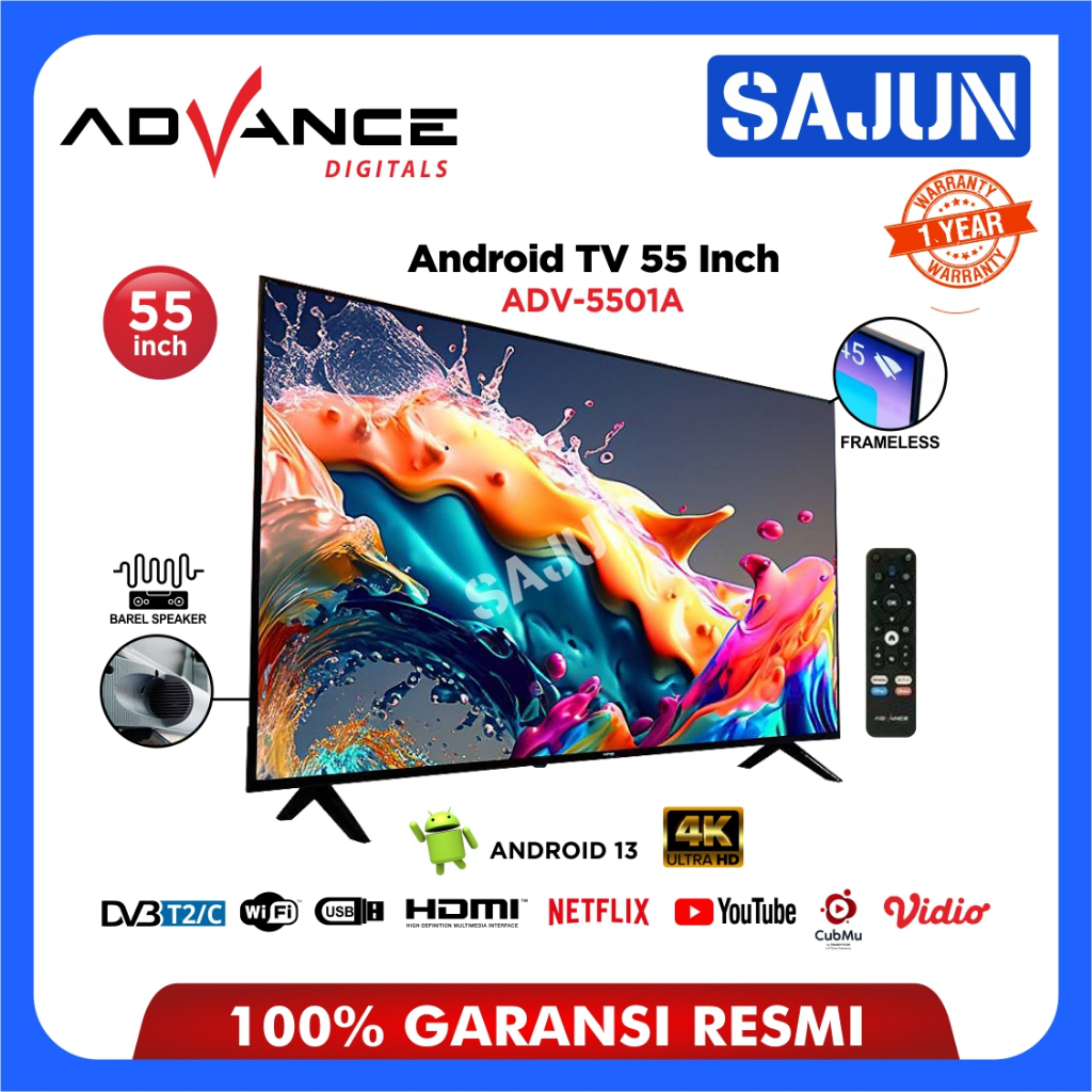 Advance TV LED Android 55 Inch ADV-5501A / ADV5501A Smart TV Frameless