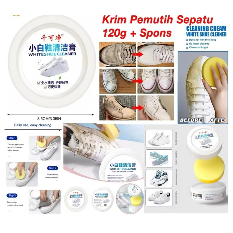 Krim Pemutih Sepatu 120G + Spons Cream Pembersih Sepatu White Shoes Cleaner