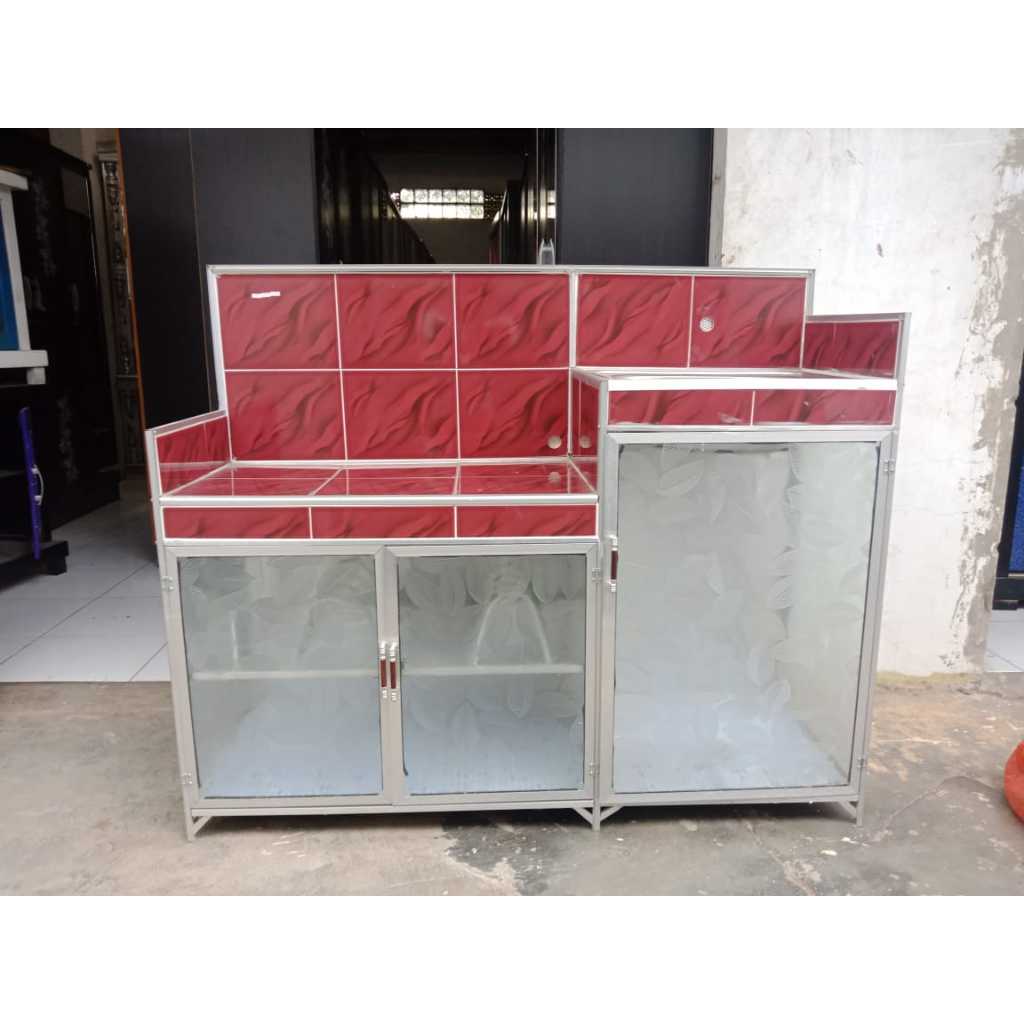 Rak kompor undak wastafel 3 pintu / rak meja kompor 2 tungku minimalis