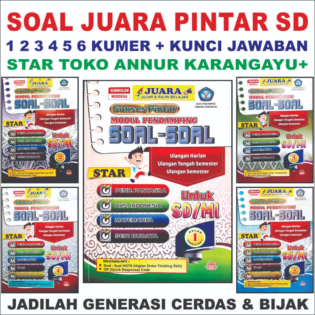 Sanja Buku Soal Sd + Kunci Kelas 1 2 3 4 5 6 + Jawaban Ulangan Juara Pintar LKS Star Modul Kurikulum