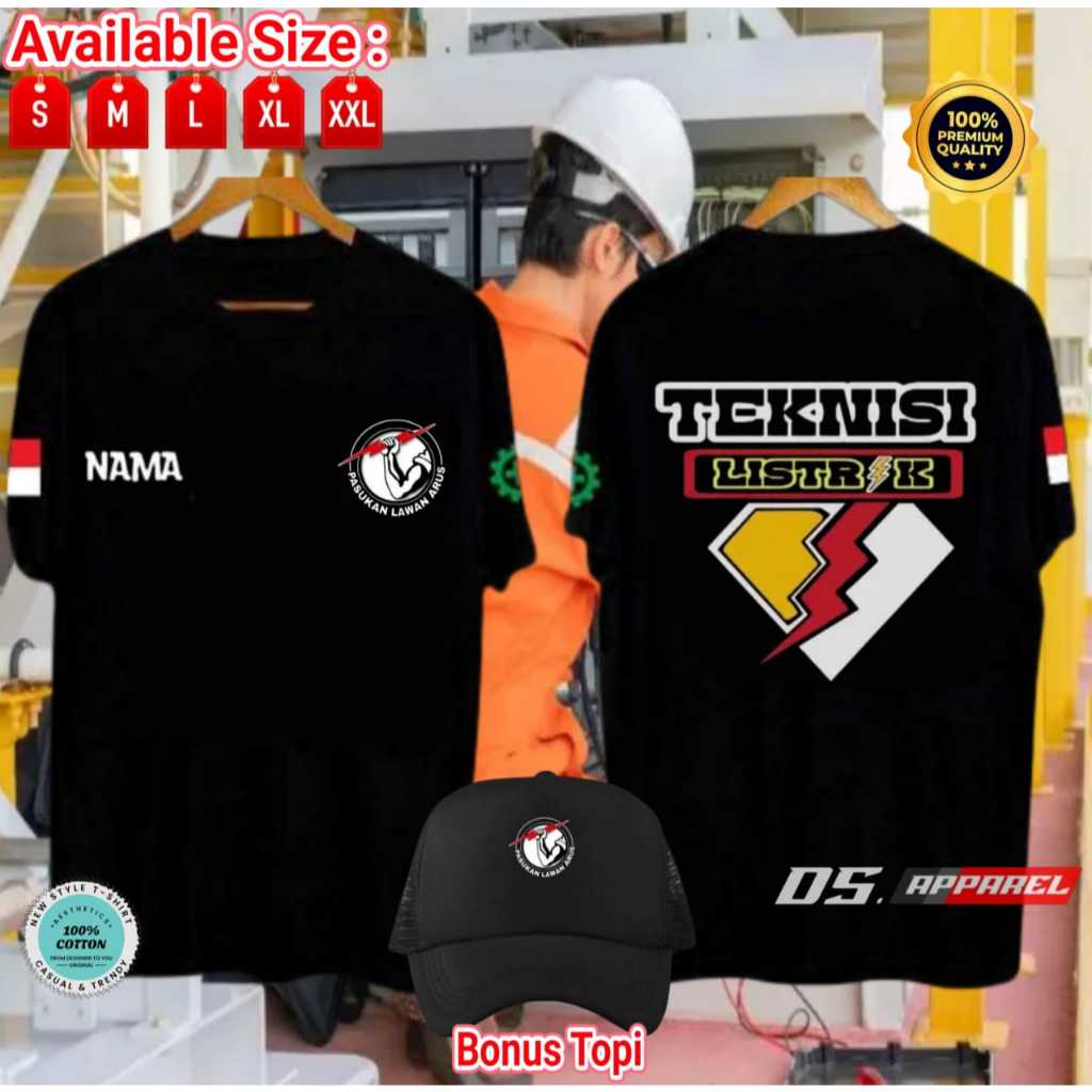 KAOS DISTRO PASUKAN LAWAN ARUS TEKNISI LISTRIK BAHAN COTTON COMBED BONUS TOPI