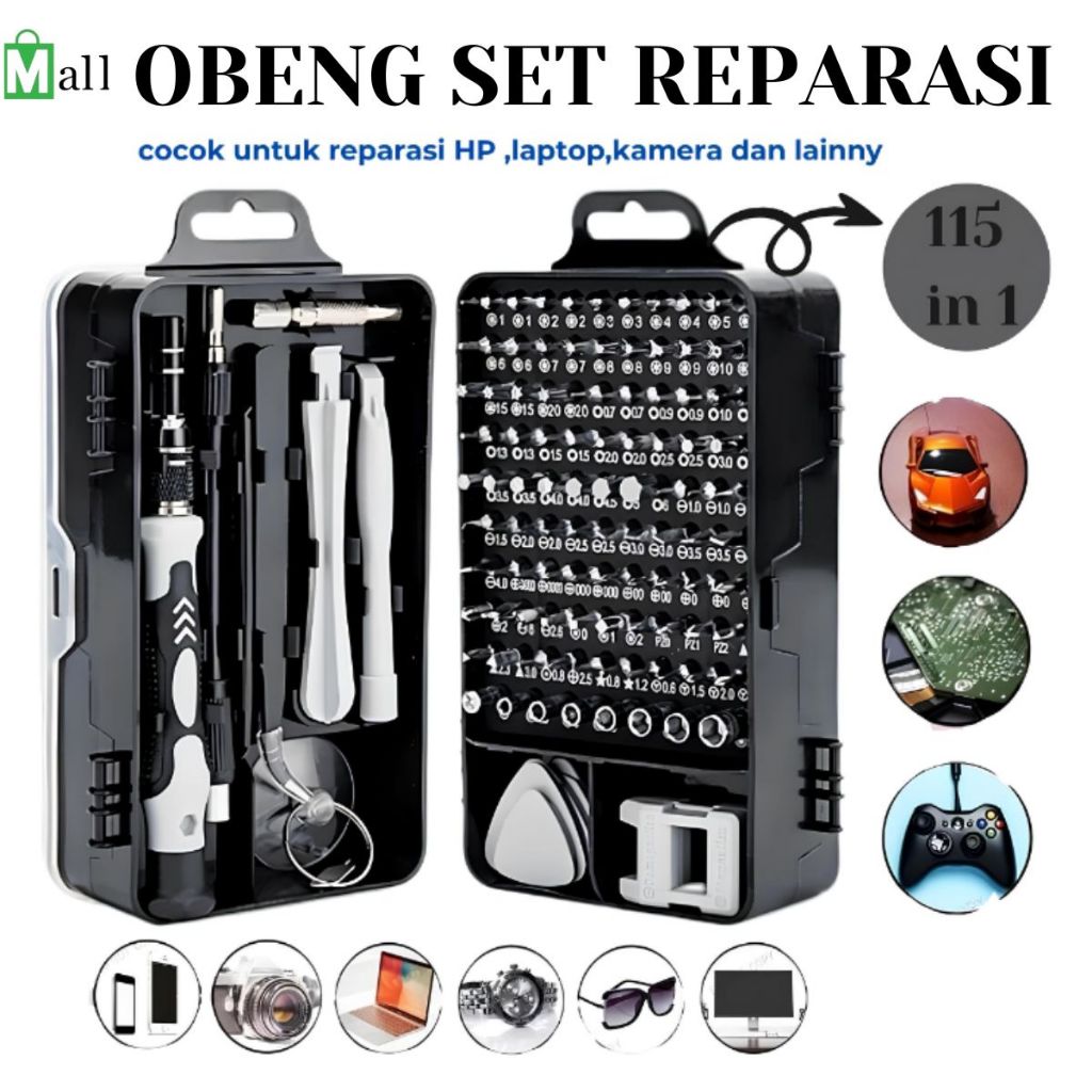 OB115 - Obeng Full set multifungsi 115 in 1 obeng 115 in 1 Hp full set obeng service komputer laptop