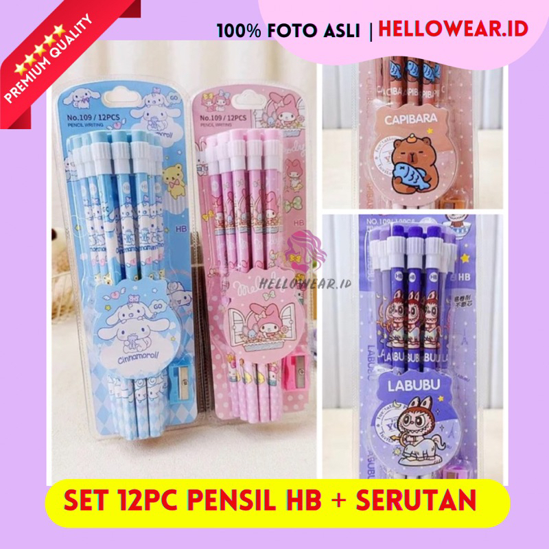 

SET isi 12 PC PENSIL HB STATIONERY PENSIL FREE PENGHAPUS RAUTAN GRIP EDISI SANRIO PRINCESS LABUBU CAPYCABARA