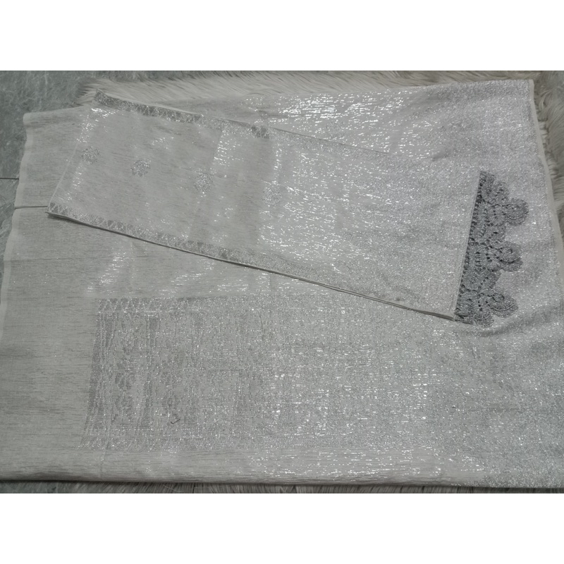 Songket silungkang full kristal glitter putih silver