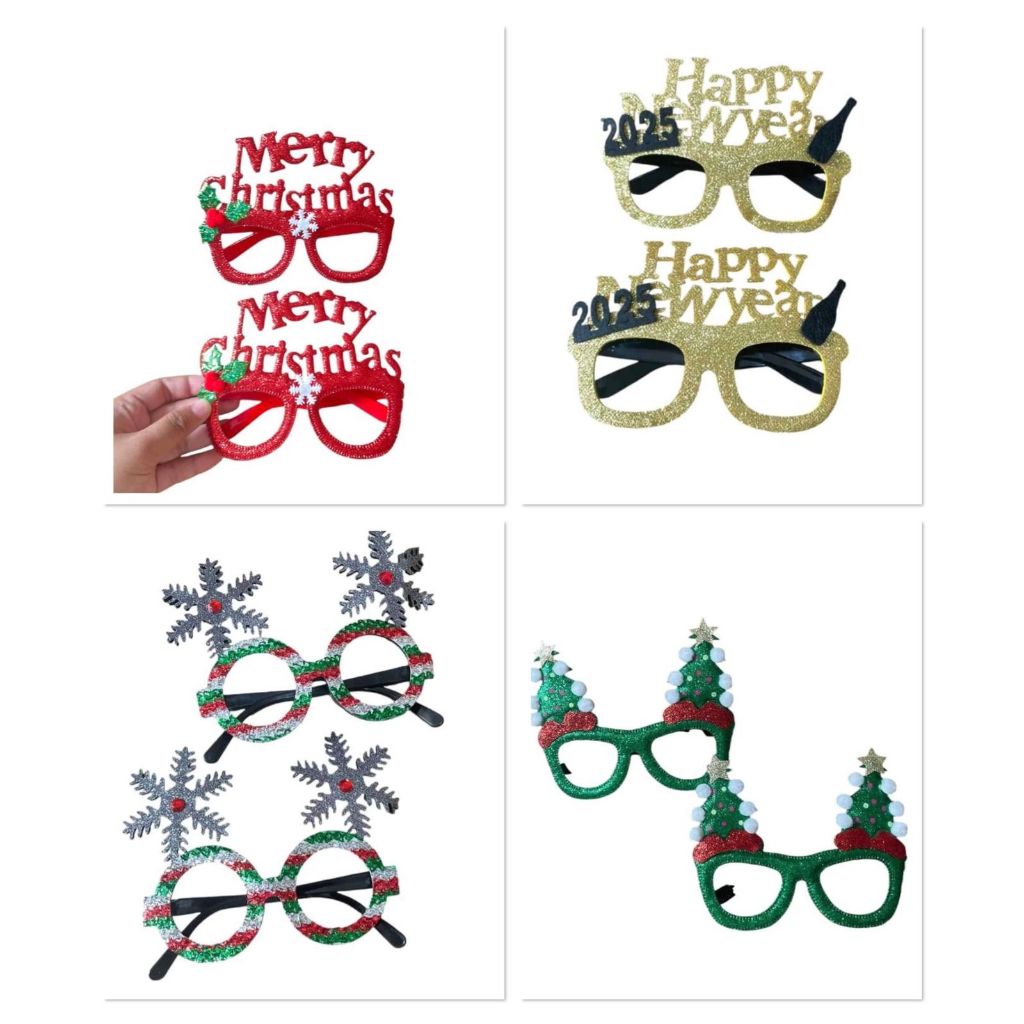 Kacamata Natal Merry Christmas Merah /Pohon Natal /Snowflake degan Desain Glitter untuk Pesta Natal