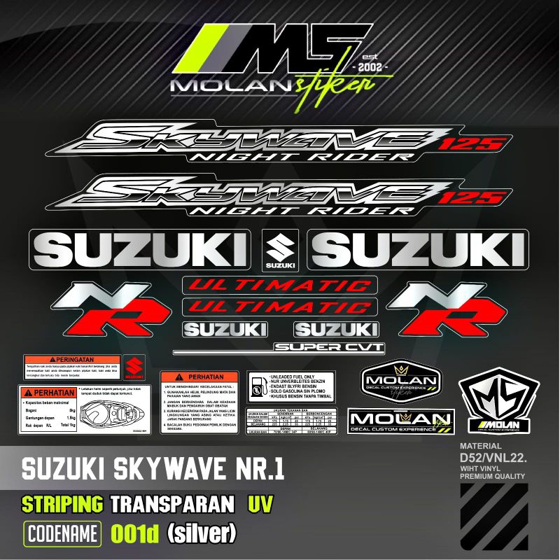 Decal Sticker Striping Variasi Transparan Uv Skywave NR 1 Ultimatic Hitam Mocca Skywave Nigt Raider 