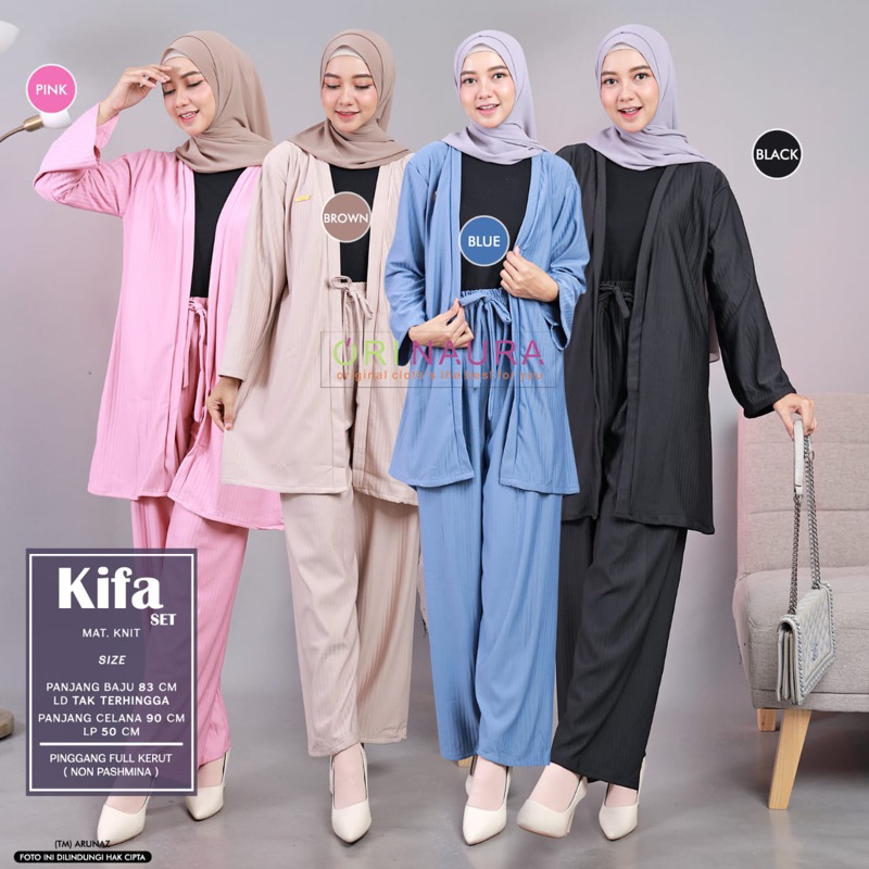 ALFIHIJABSTORE 18.10 KIFA SET SETELAN KNIT BY ORI NAURA Setelan celana dan outer knit wanita // sete