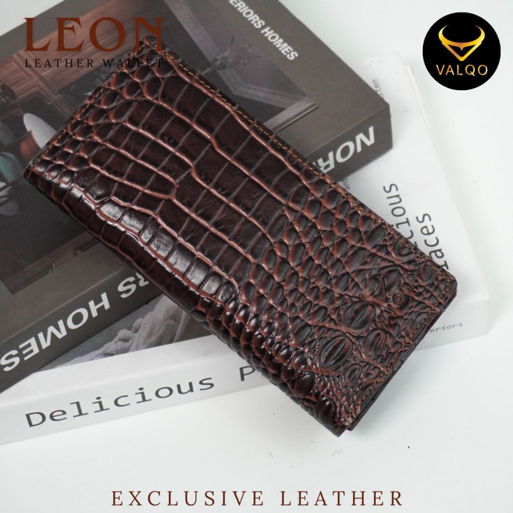 promo valqo leon dompet kulit sapi motif buaya pria wanita panjang kartu foto cewek cowok