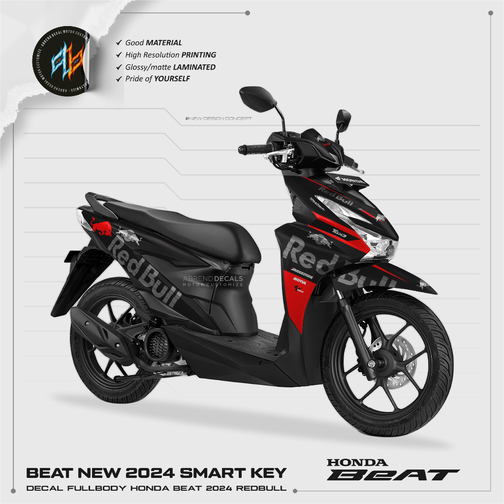 DECAL FULLBODY BEAT NEW 2024 SMART KEY REDBULL / STIKER MOTOR BEAT DESIGN CUSTOM / STOCK DECALS