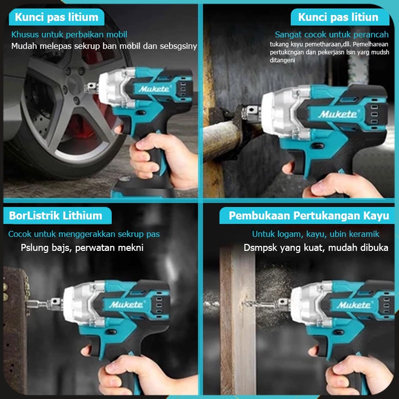 680N/M Impact WrenchMukete Brushless Impek Pembuka Baut Bor Cordless Impact Baterai Impek Baterai