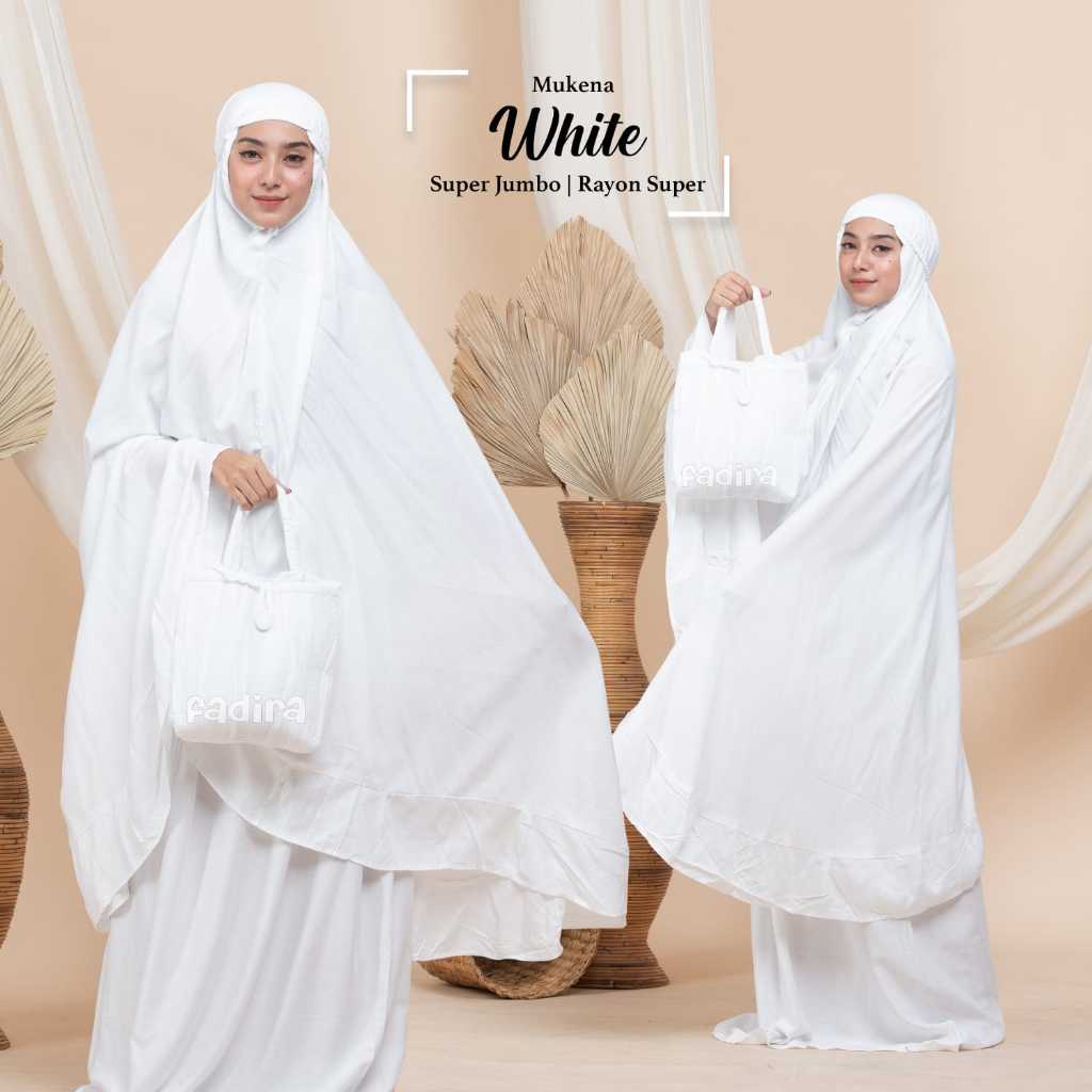 Setelan White Mukena Polos Putih Jumbo Rayon / Mukena by Fadira