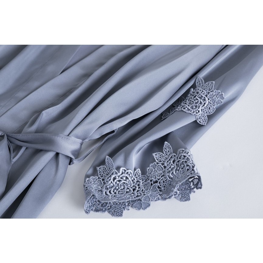 PROMO DISKON VICTORIA - Kimono One Set Dress+Outer Lingerie Ice Silk Kimono Panjang Baju Tidur