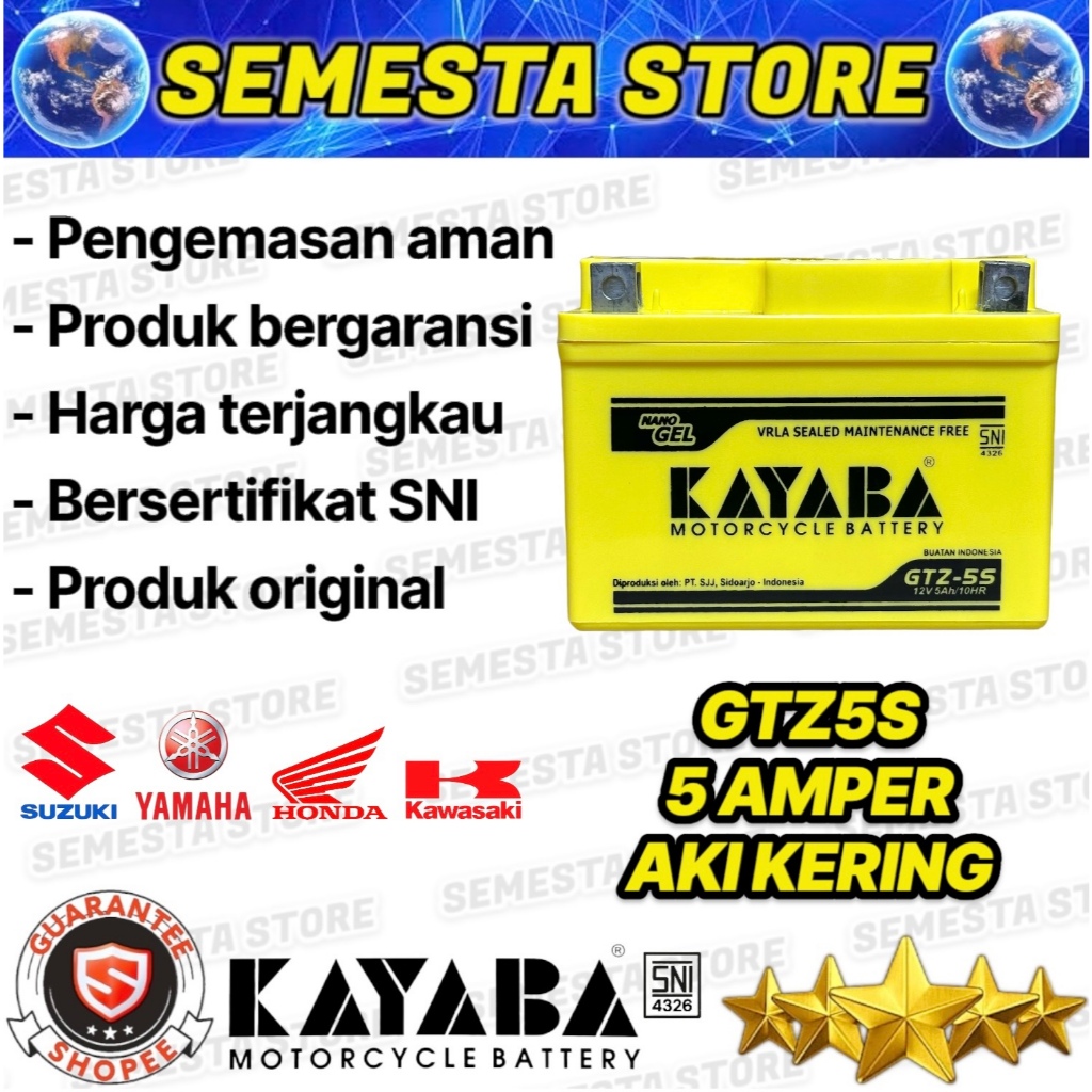 ORIGINAL AKI KERING KAYABA GTZ5S 5 AH ACCU MOTOR MATIC HONDA VARIO OLD VARIO TECHNO VARIO 110 BEAT S