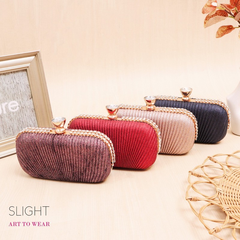 SLIGHT Clutch Tas Pesta Amaranth Red Merah Ungu Fuschia Biru Navy Rosegold Cream