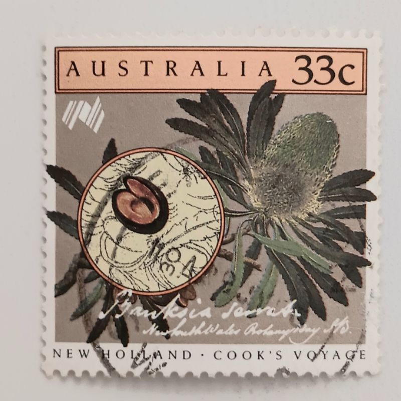 

(AD) Perangko Australia 1986 Bicentenary of Australian Settlement - Cook's Voyage (4) - Banksia serrata 33 cent Used