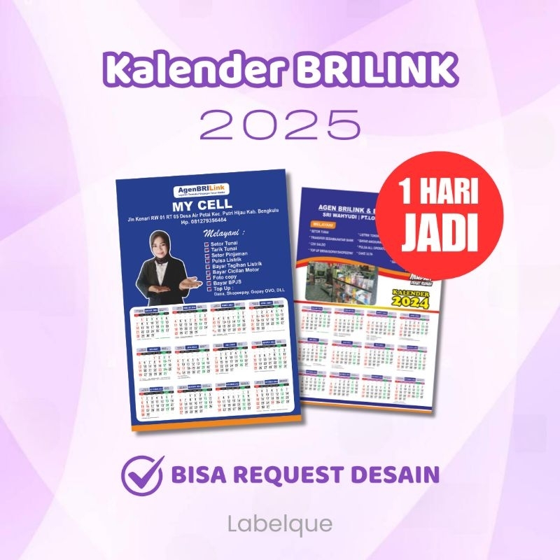 1 HARI JADI - Kalender Dinding Agen Brilink 2025 BRI Custom