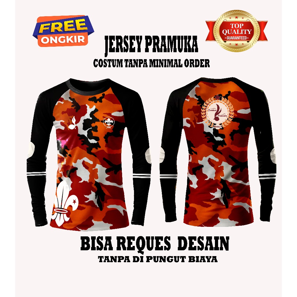 jersey pramuka kaos pramuka printing custom gratis nama logo tulisan dll