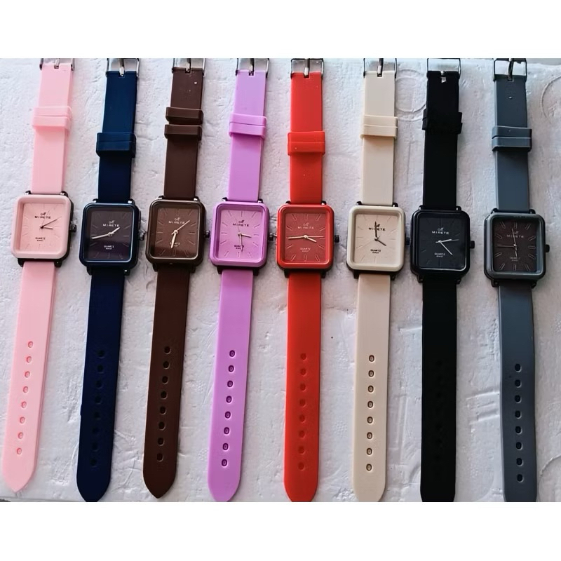 BEST SELLER Jam tangan Wanita Fashion Tali Karet Mirate Original segiempat