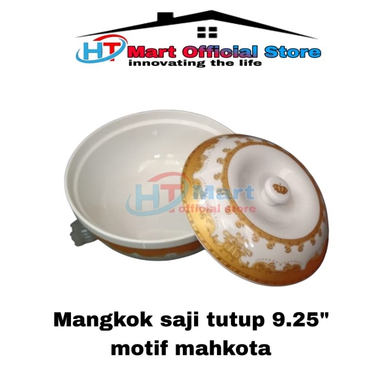 HT mart - Mangkok tutup saji 9.25" motif mahkota mangkuk sayur mangkok saji keramik