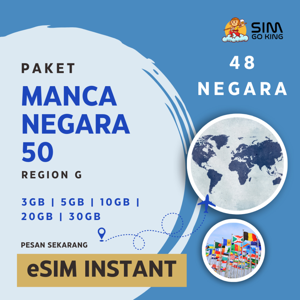 SIM Go King eSIM ROAMING Travel Region G 48 Negara Multi-Country 3GB 5GB 10GB 20GB