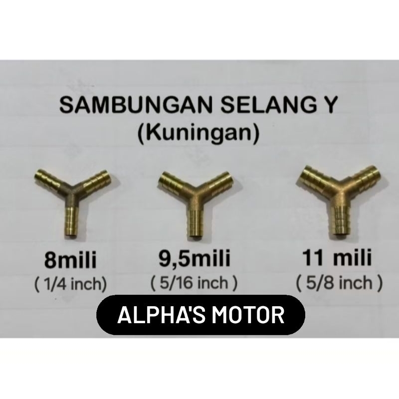 Nepel Sambungan Selang Y Kuningan Cabang 3 Ukuran 1/4" 5/16" 5/8" inci