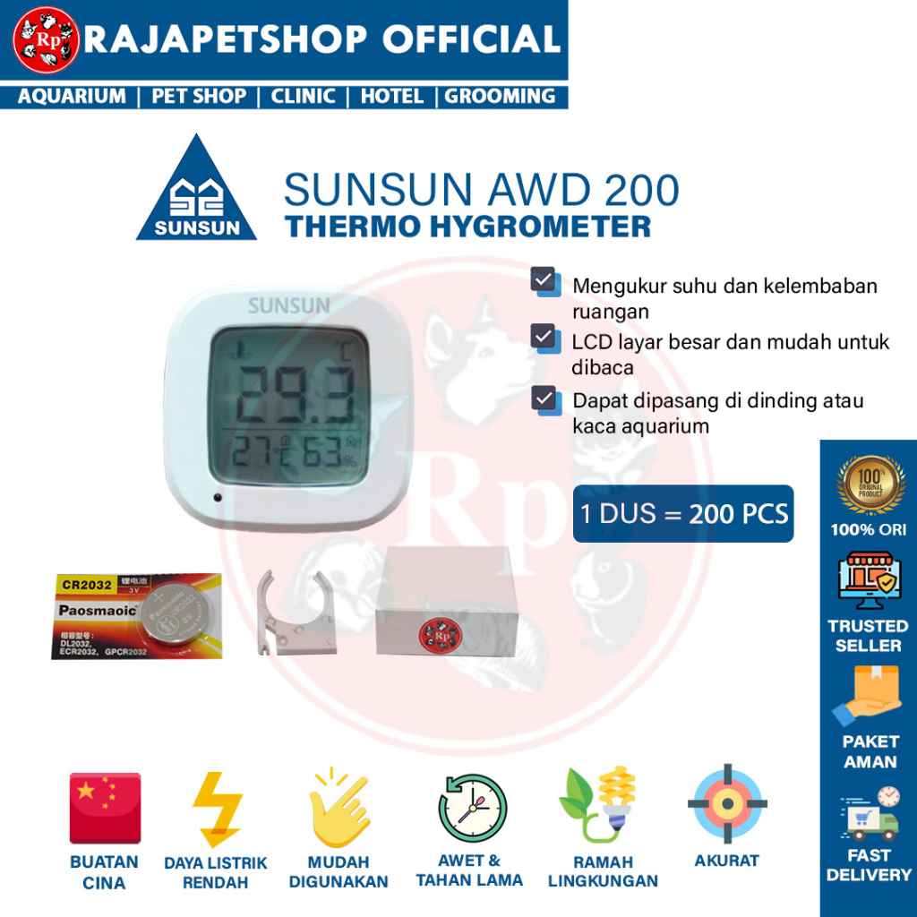 ( THERMOHYGROMETER) SUNSUN AWD 200 THERMOHYGROMETER DIGITAL AQUARIUM IKAN/REPTIL