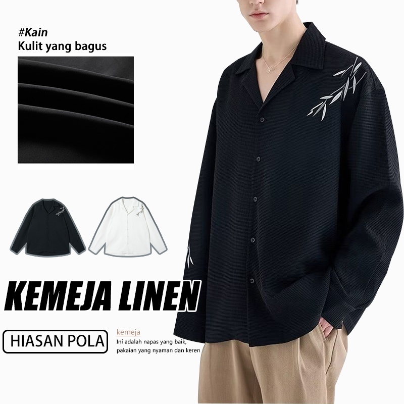 Kemeja pria Kemeja linen Baju lengan panjang pria Kemeja pria style korea Kemeja motif Kemeja casual