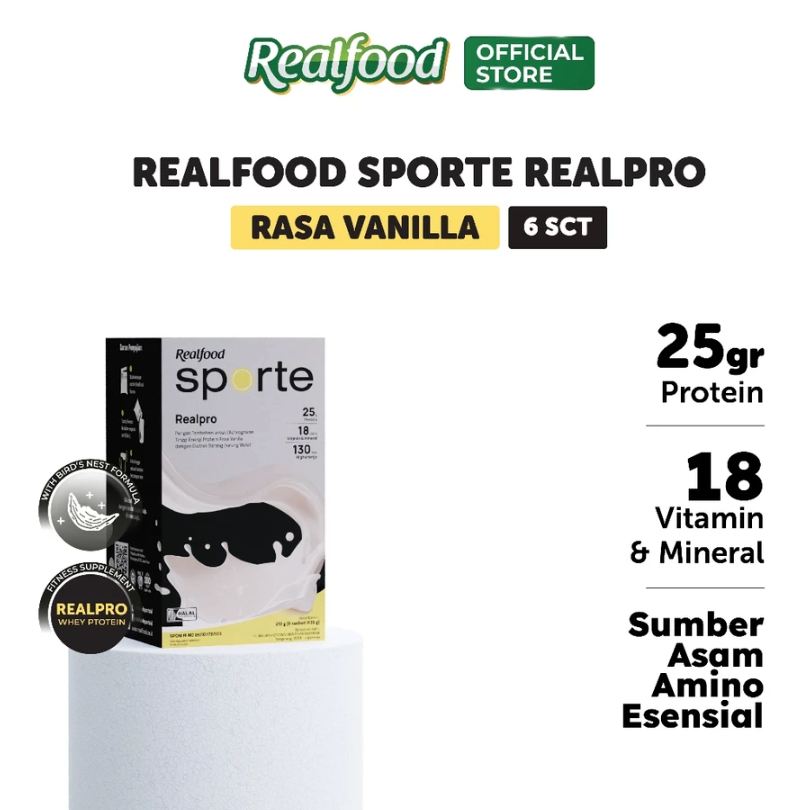 

Realfood Sporte Realpro Vanilla dengan Sarang Burung Walet dan Konsentrat Protein Whey