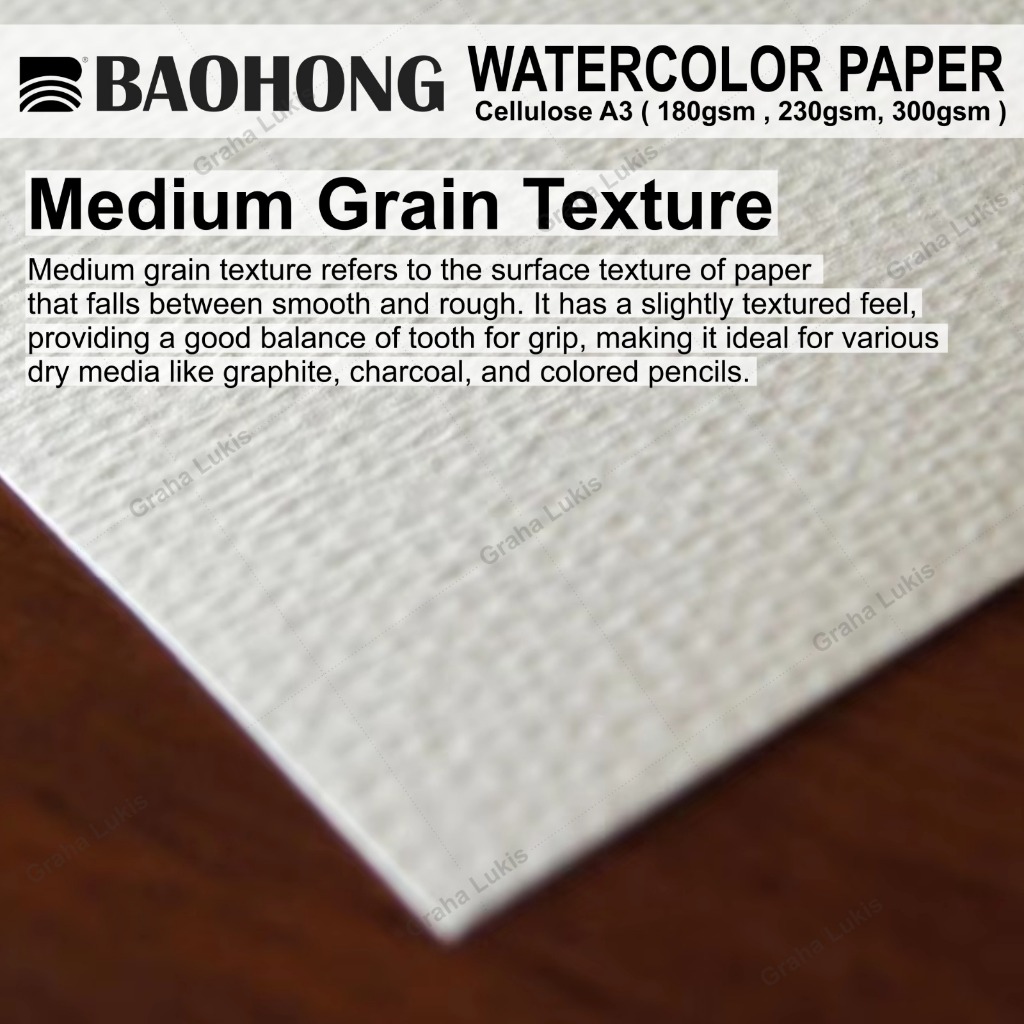 

H7Y Watercolor Paper Baohong Cellulose A3 ( 180gsm , 230gsm, 300gsm )