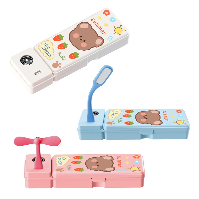 

WORMY3 IN 1 Kotak Pensil Lapisan Ganda dengan Kipas Angin / Lampu Meja Alat Tulis Kotak Penyimpanan