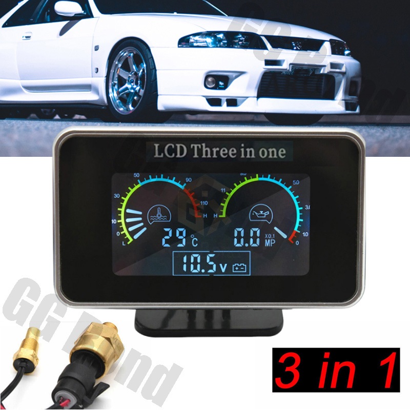 4 in1/3 in 1 LCD Pengukur Bahan Bakar Suhu Air Tekanan Minyak Pengukur Digital Mobil / Sepeda Motor 